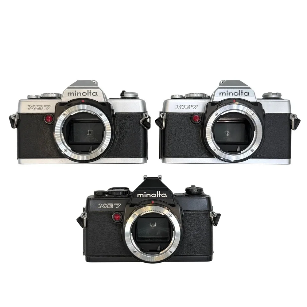 Lot of 3 Minolta XG-7 35mm SLR Film Camera Bodies Black Silver Vintage for Parts